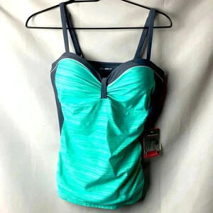 NWT FREE COUNTRY WO SIZE LARGE SWIM TOP SEAFOAM GREEN GRAY PADDED BRA ADJ STRAPS